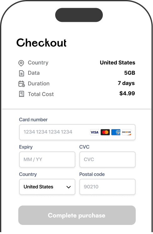 Screenshot of Roaming app showing eSIM selection stage.